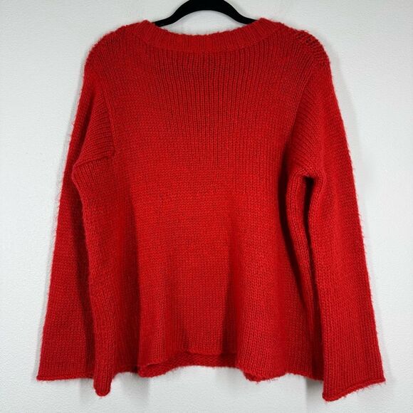 Wooden Ships Red Heart Crewneck Sweater Mohair Wool Blend Red Pink S/M - Picture 4 of 4